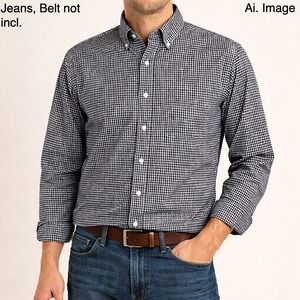 Roundtree & Yorke Men's M Button Down Gingham Pockets Cotton